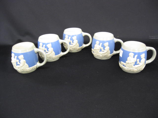 5 Art Pottery Mugs cameo scenes