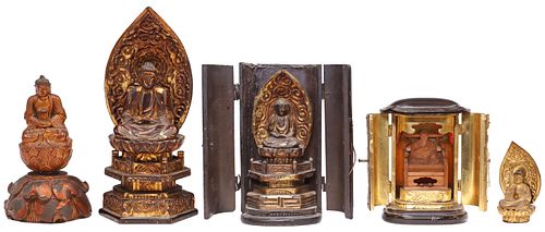 (5) ASIAN CARVED BUDDHA FIGURES