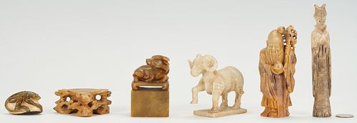 5 ASIAN CARVED FIGURAL ITEMS