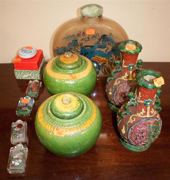 5 assorted snuff bottles pair of