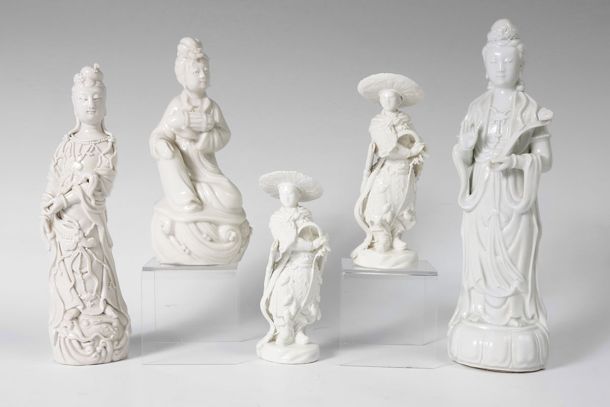 5 BLANC DE CHINE FIGURES: Pair of