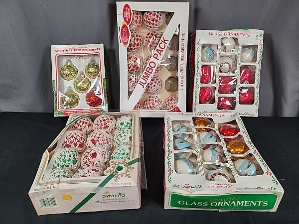 5 Boxes of Vintage Ornaments. Group