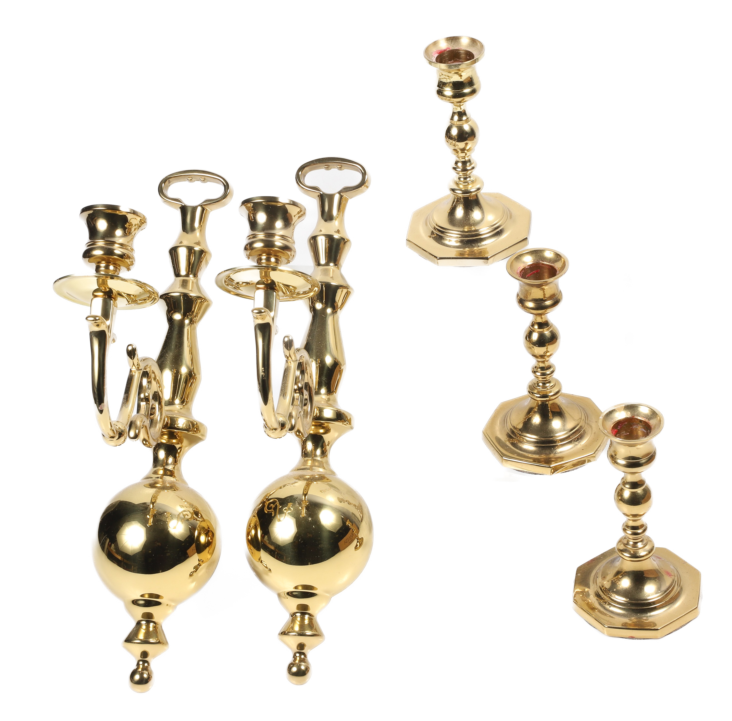 (5) Brass candle holders, c/o