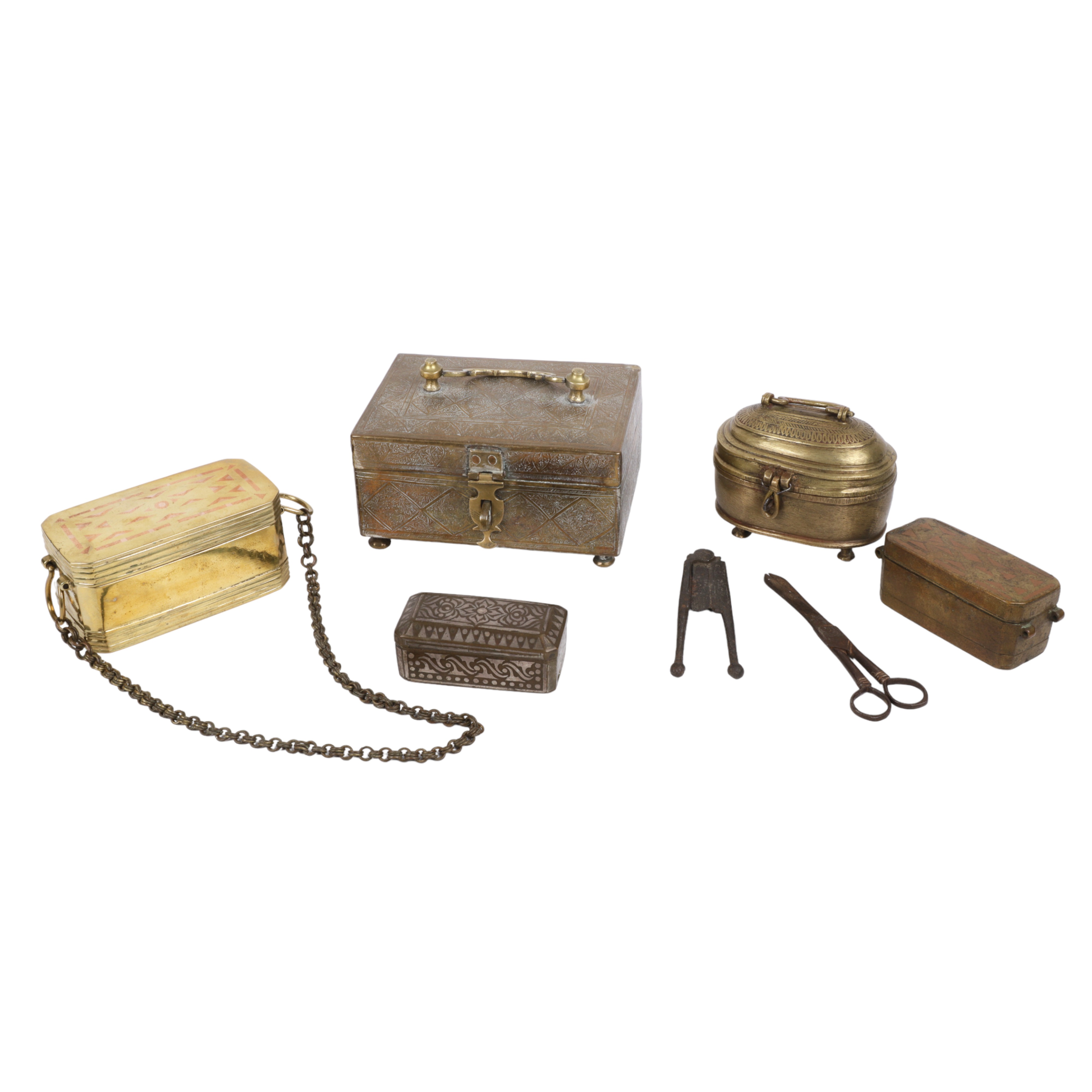 (5) Brass covered boxes to