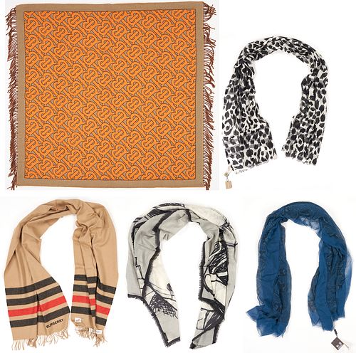5 BURBERRY THROW & SCARVES, INCL.