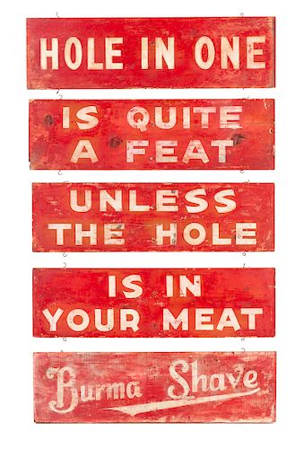 5 BURMA SHAVE WOODEN PAINTED