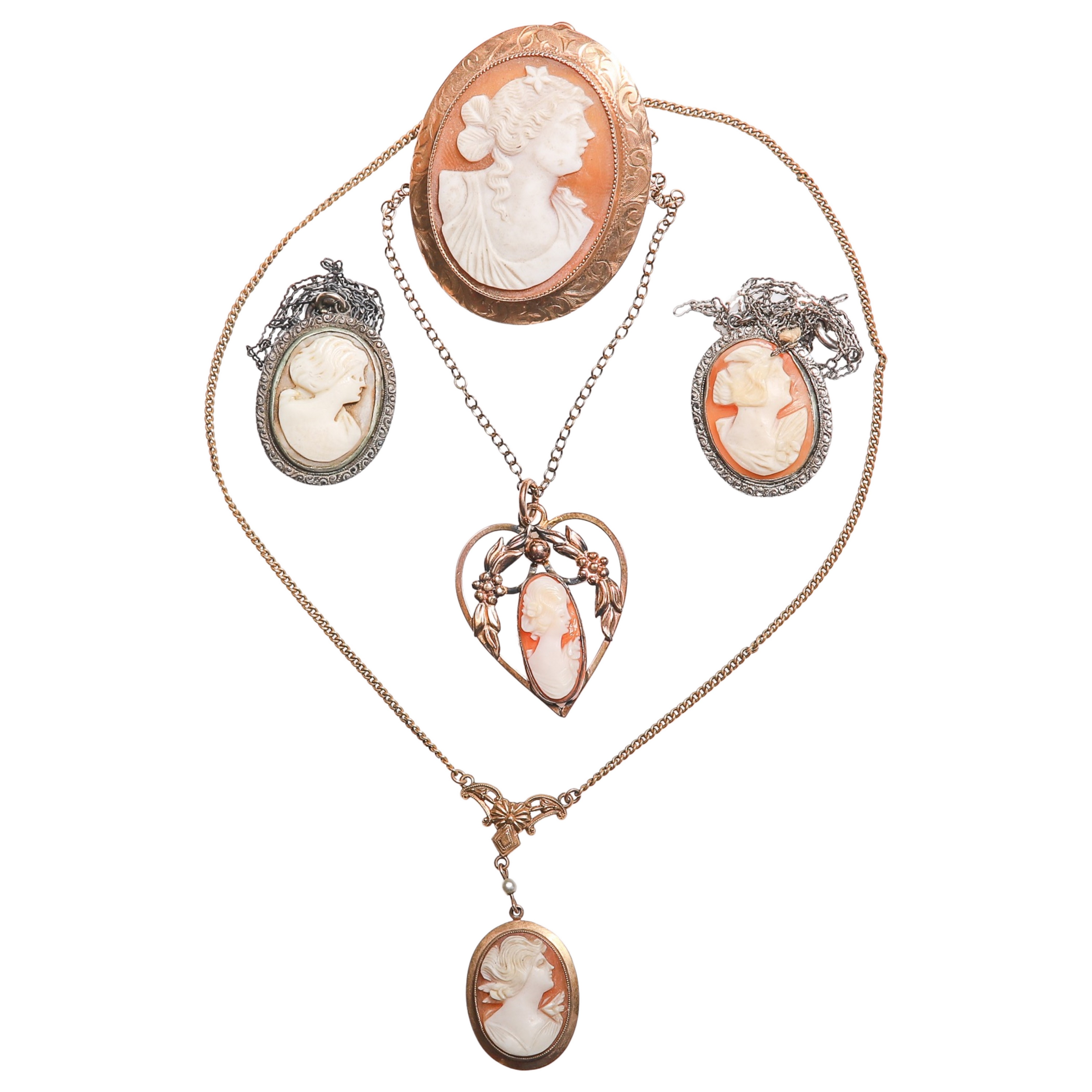 (5) Cameo necklaces and pin to