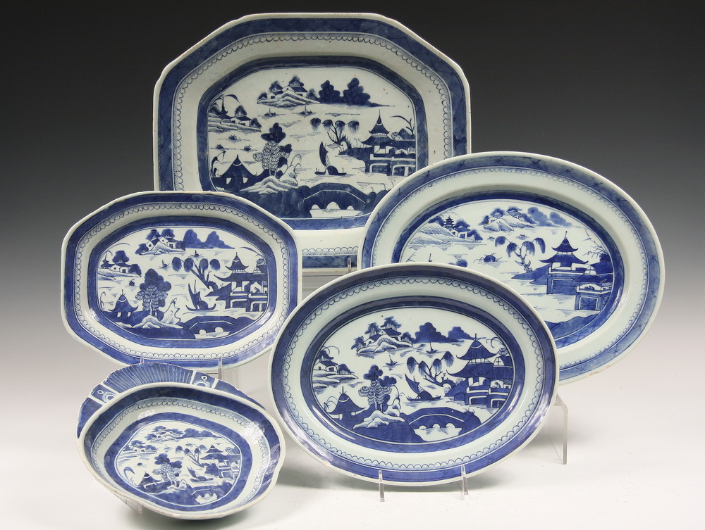 (5) CANTON PLATTERS - Five 19th c