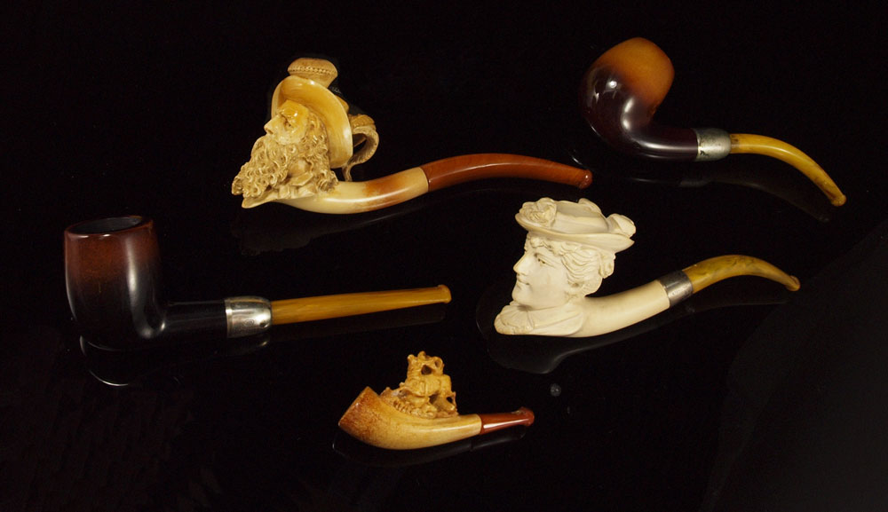 5 CARVED MEERSCHAUM AMBER &