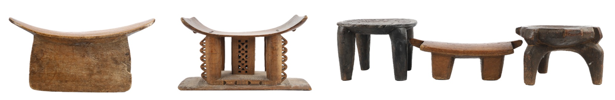 (5) Carved wood African stools to