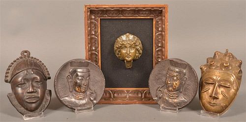5 CAST METAL MASKS AND PLAQUES.Five