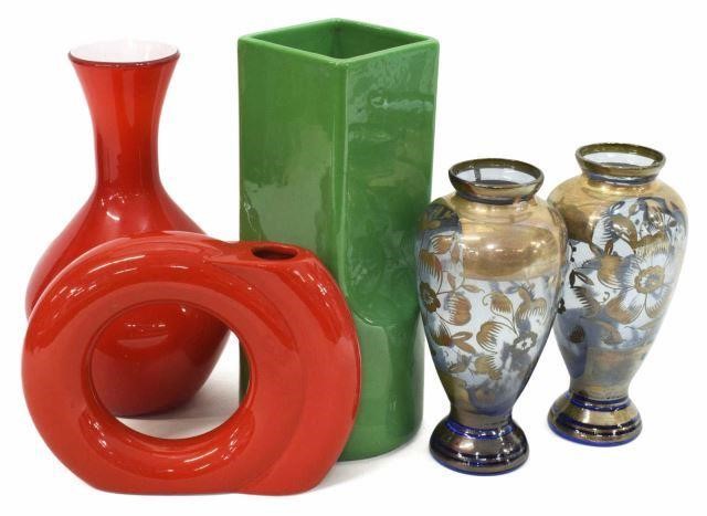 (5) CERAMIC & GLASS VASES,