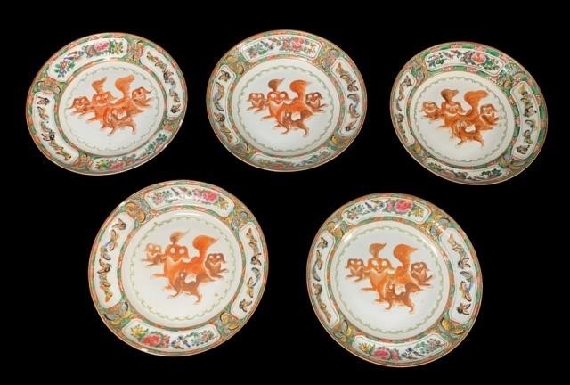 5 CHINESE CANTON FAMILLE ROSE FOO