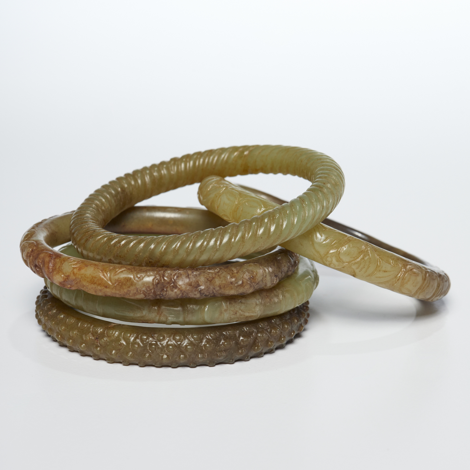 (5) CHINESE CARVED JADE BANGLE
