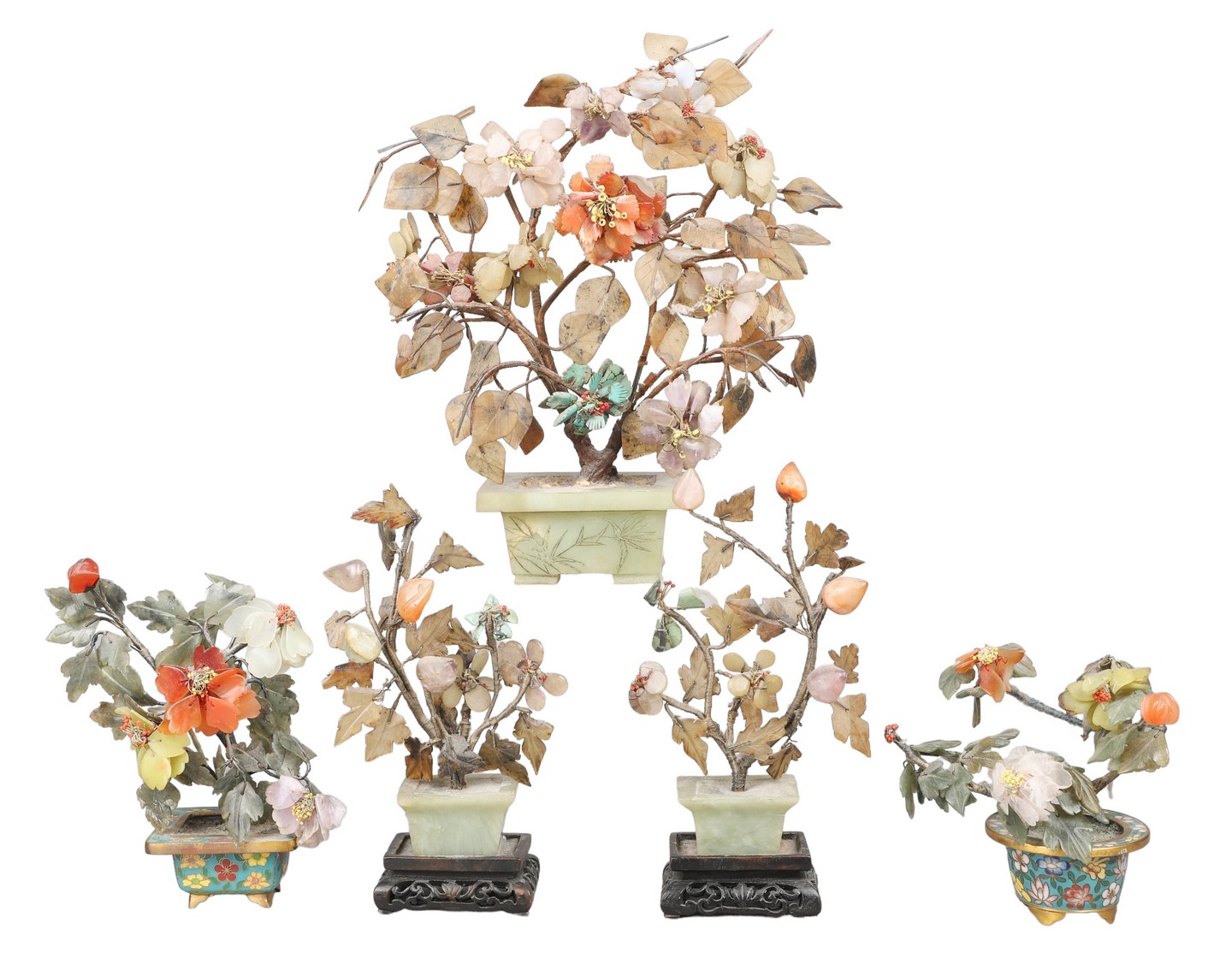 (5) Chinese hard stone trees, c/o