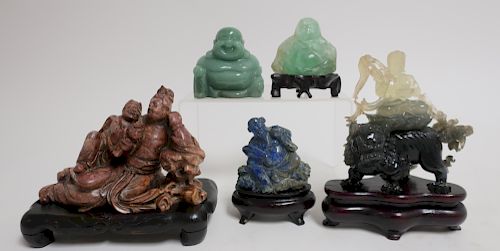 5 CHINESE HARDSTONE FIGURAL