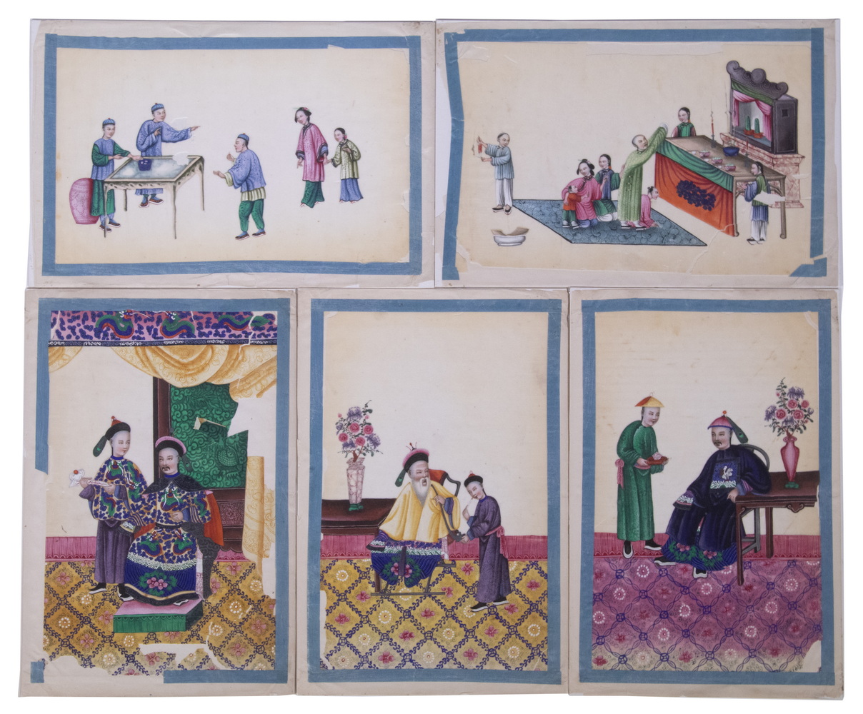 (5) CHINESE PITH PAINTNGS, UNFRAMED