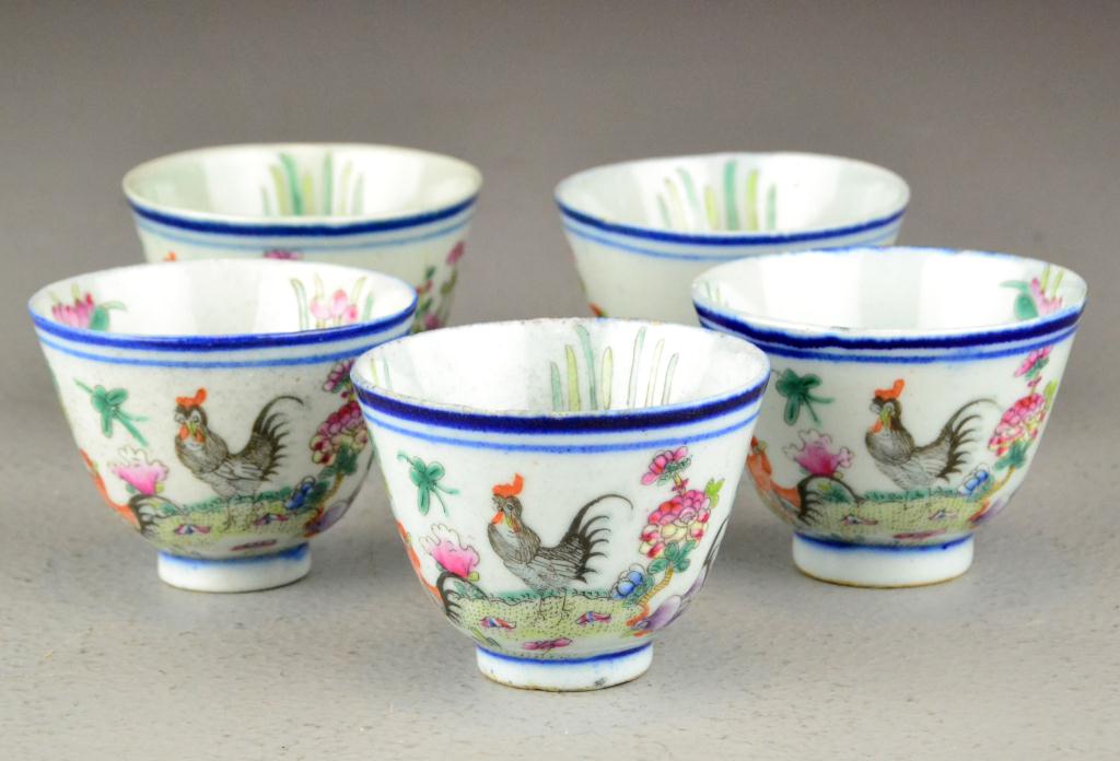 (5) Chinese Qing Famille Rose Tea