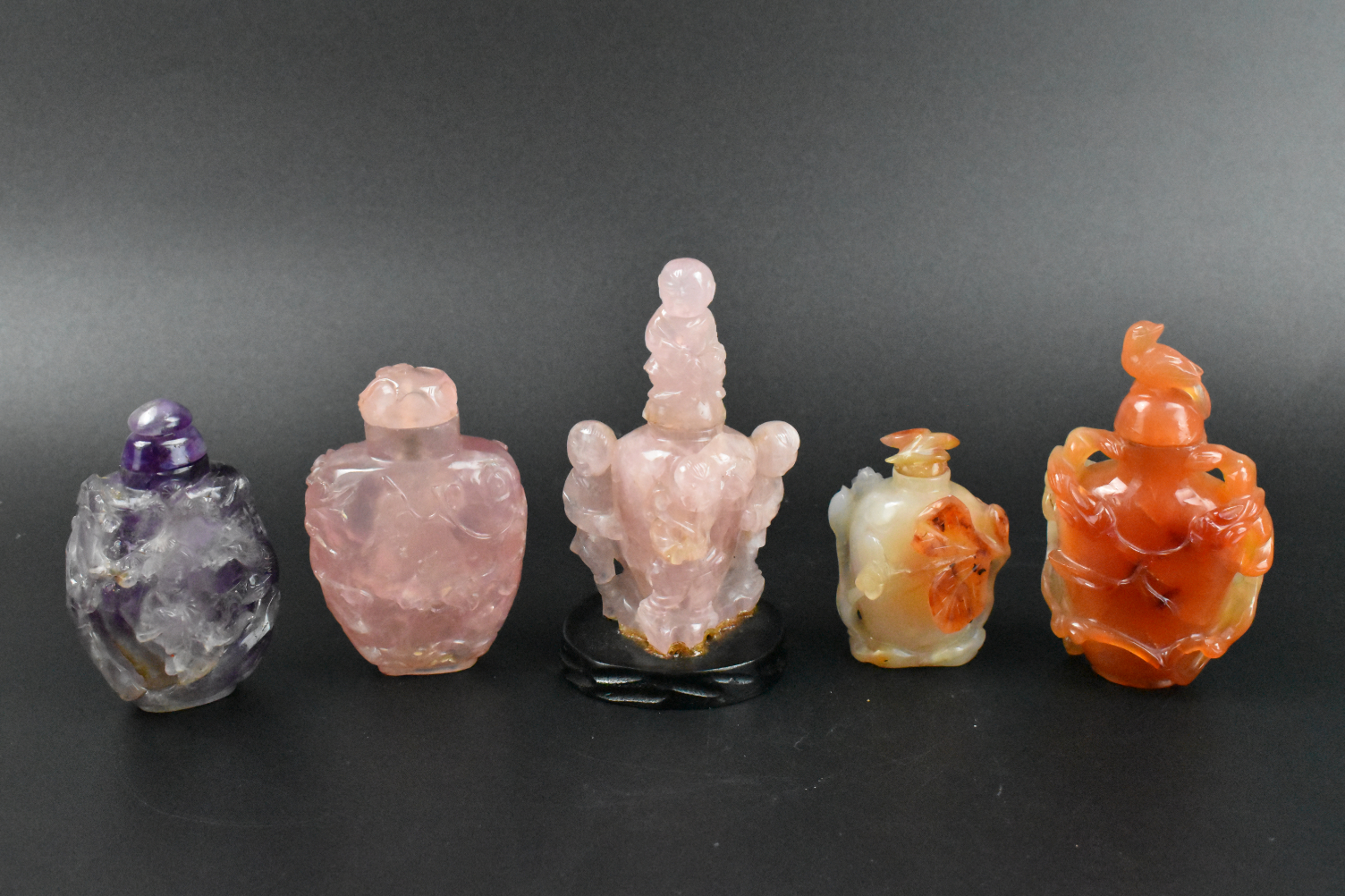 5 CHINESE SNUFF BOTTLES, ROSE