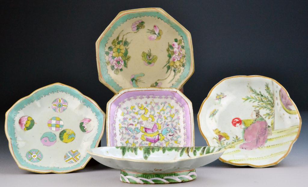 (5) Chinese Stoneware Enameled