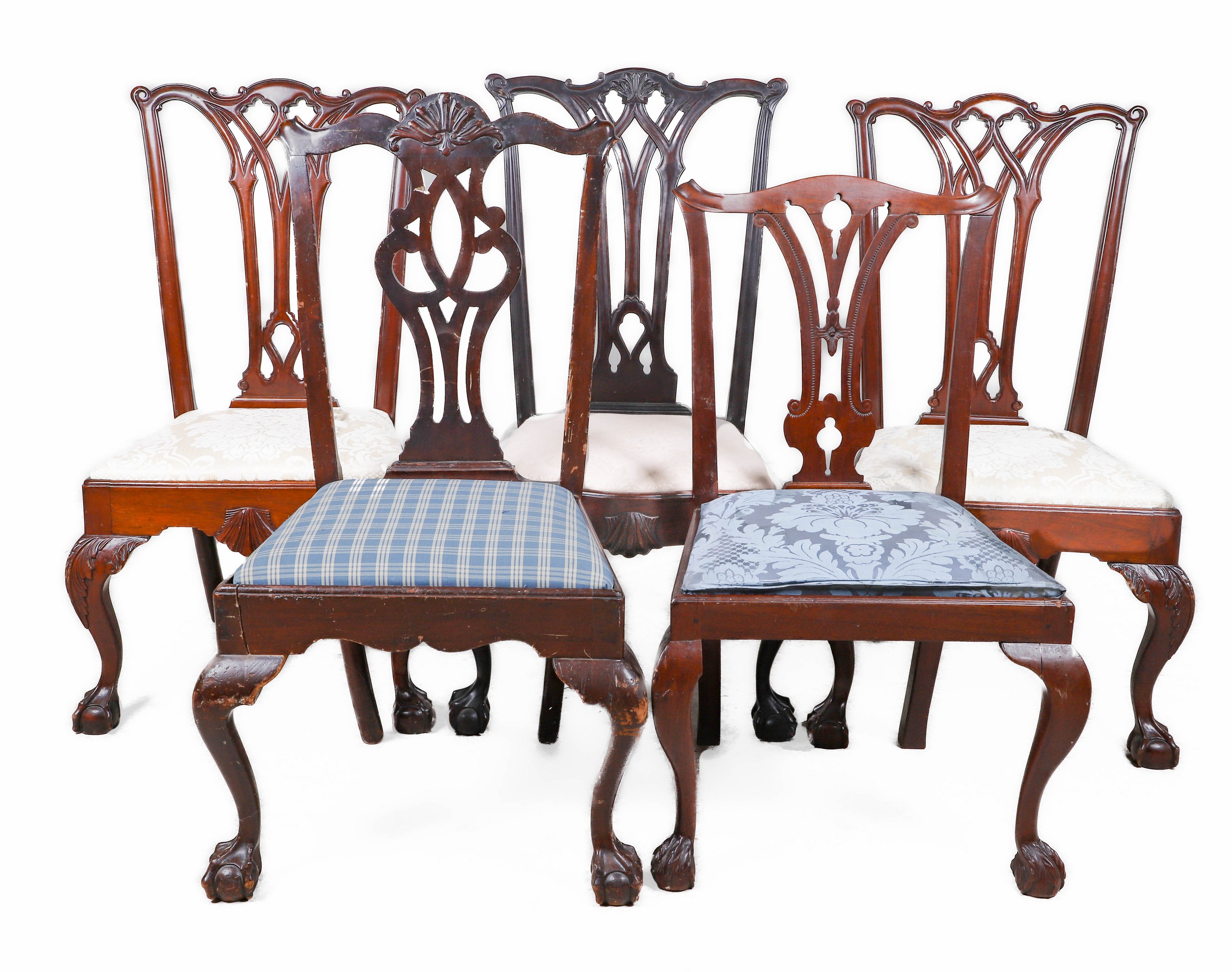 (5) Chippendale style carved