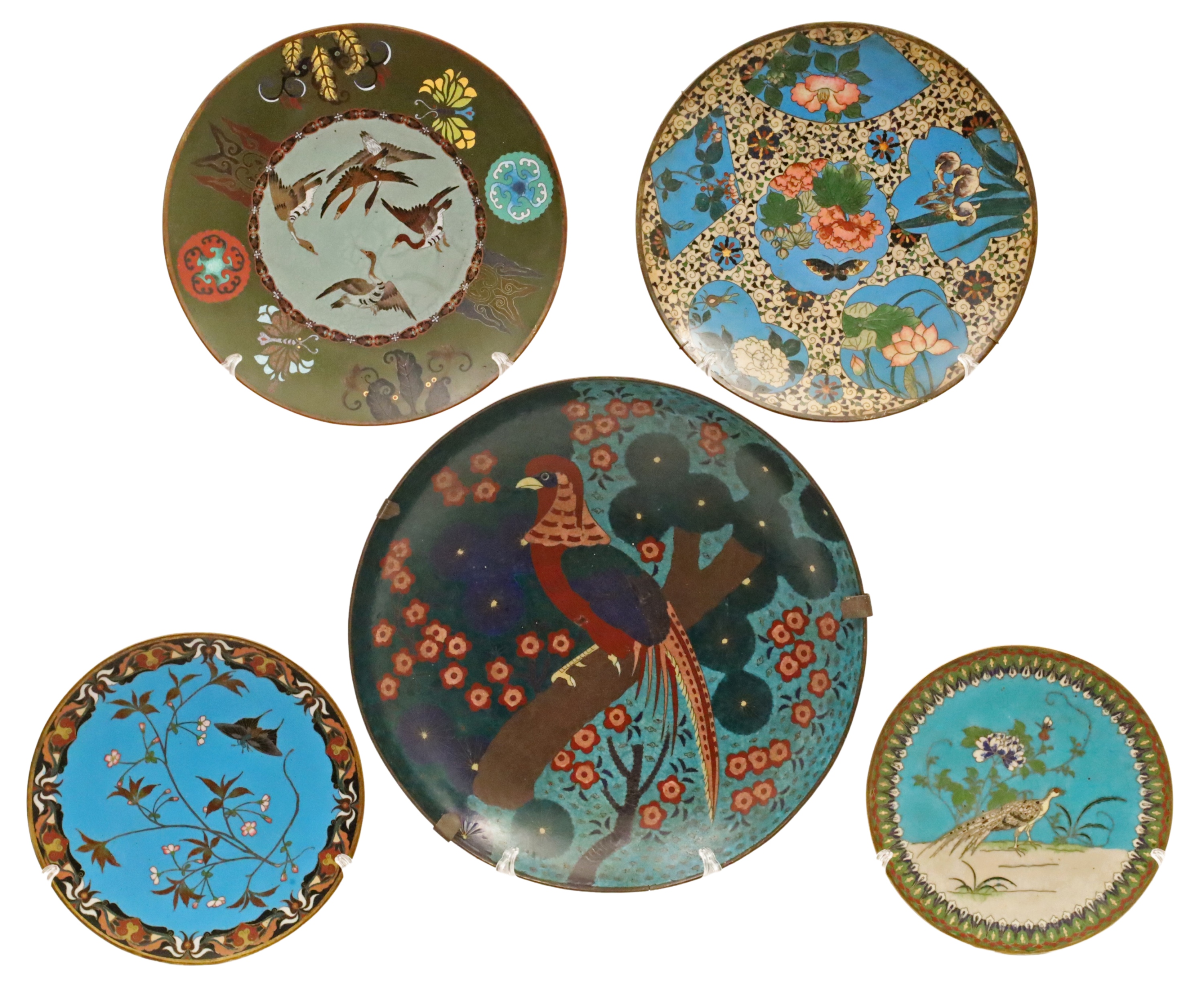 5 CLOISONNE ENAMEL CHARGERS Group