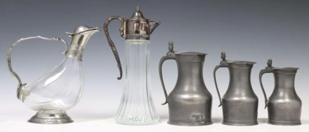 (5) CONTINENTAL PEWTER, GLASS &