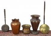 (5) COPPER VASES, UMBRELLA STA