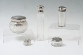 5 CUT GLASS VANITY BOTTLES WIT
