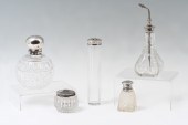 5 CUT GLASS VANITY BOTTLES WIT