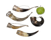 5 DRINKING HORNS 4 W/ SILVER O