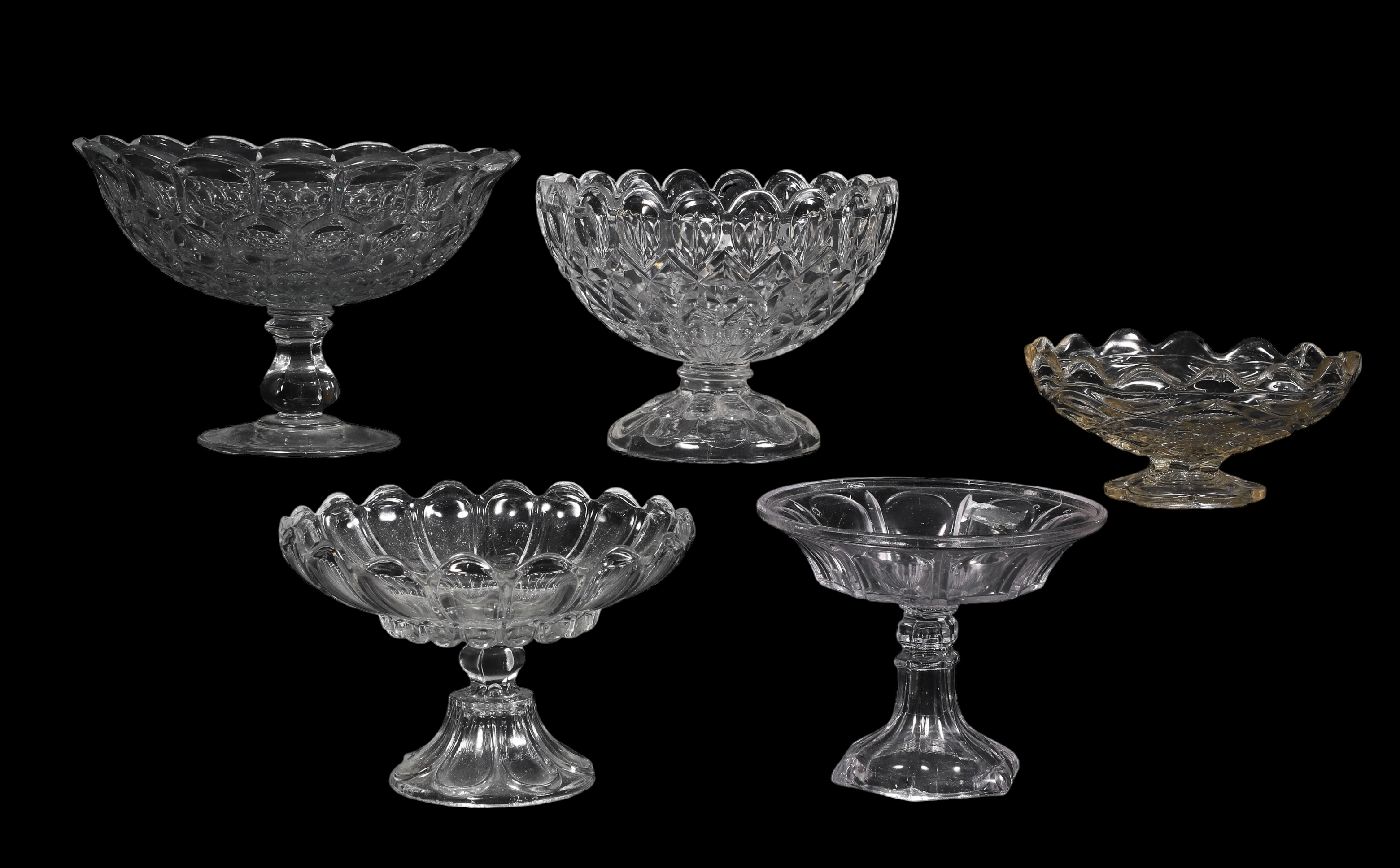 (5) EAPG Flint Glass Compotes