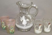 5 ENAMELED GLASS ITEMSca. 1890