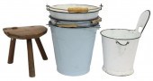 (5) ENAMELED METAL MILK PAILS