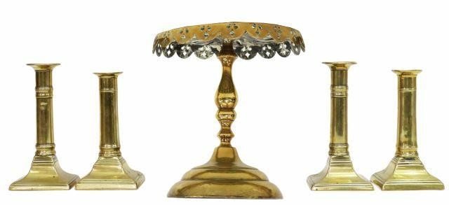 (5) ENGLISH BRASS CANDLESTICKS &