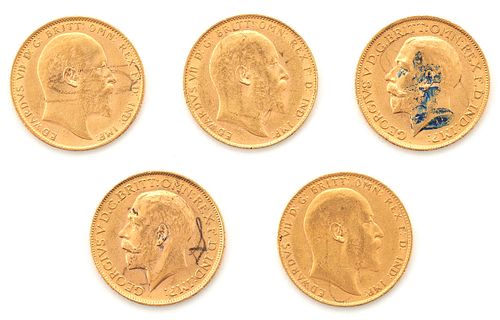 5 ENGLISH GOLD SOVEREIGNS,