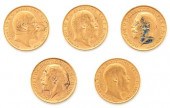 5 ENGLISH GOLD SOVEREIGNS, 190