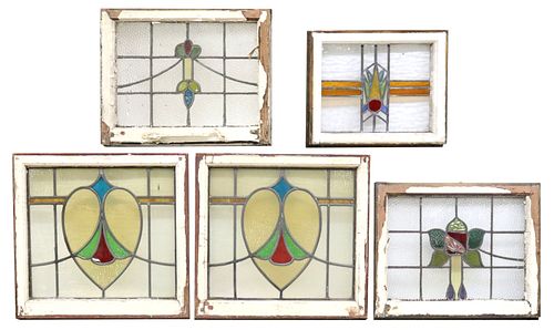 (5) ENGLISH STAINED &AMP; LEADED