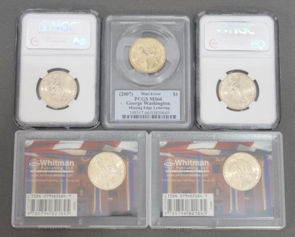 (5) ERROR COINS, WASHINGTON $1,