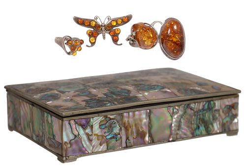 (5) ESTATE SILVER &AMP; AMBER RINGS