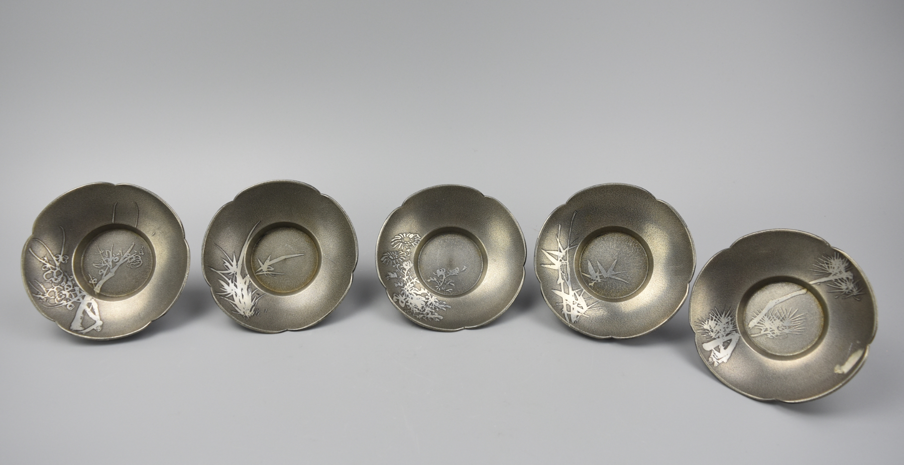 (5) FIVE JAPANESE PEWTER CUP