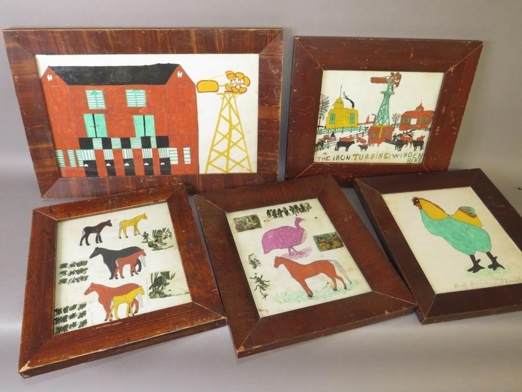 5 FRAMED FOLK ART PENCIL &