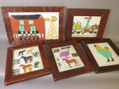 5 FRAMED FOLK ART PENCIL & WAT