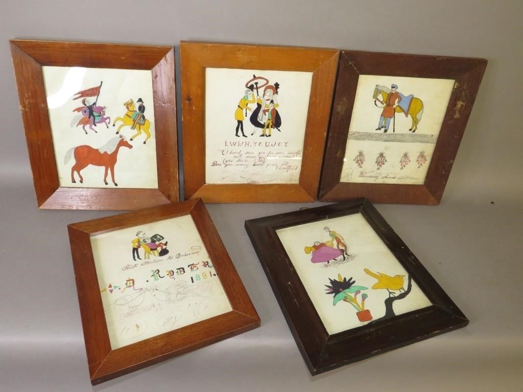 5 FRAMED FOLK ART PENCIL &