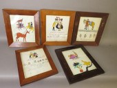 5 FRAMED FOLK ART PENCIL & WAT