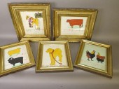 5 FRAMED FOLK ART PENCIL & WAT