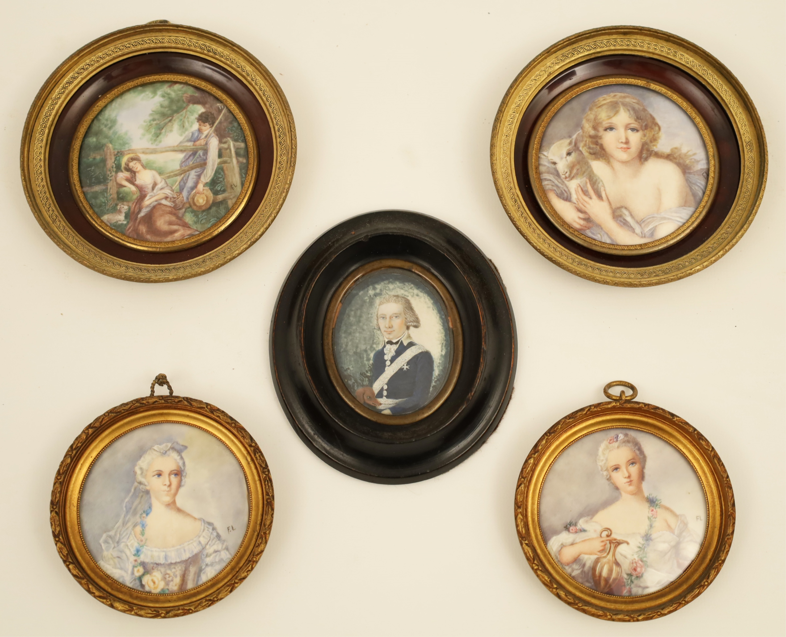 5 FRAMED FRENCH HAND COLORED