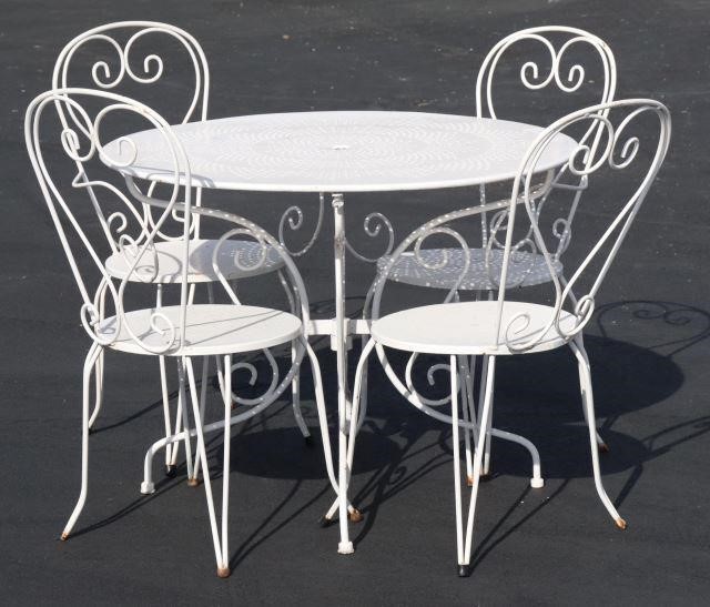 (5) FRENCH WHITE PAINTED IRON PATIO