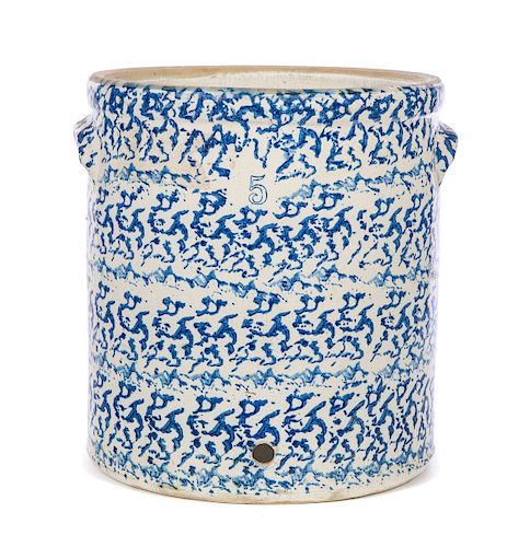 5 GAL BLUE & WHITE SPONGEWARE CROCK