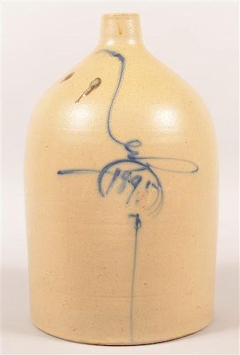 5 GALLON STONEWARE JUG WITH BLUE
